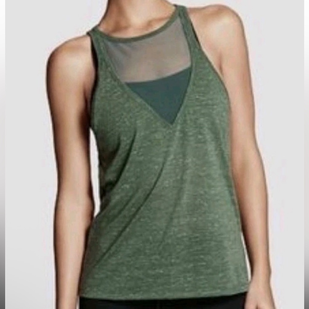 Victoria's Secret Sport Mesh Front V-Neck Tank Top, Heathered Green, Sz L - Picture 2 of 7